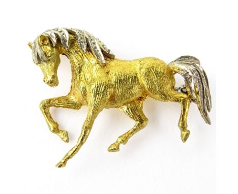 Vintage Miniature 18 Karat Yellow Gold Horse Pin. Stamped 750. Good condition. Measures 7/8" x 1-1/8". Approx. weight: 6.0 gr