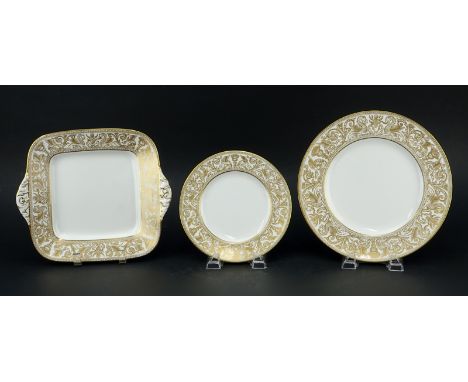 Twenty Six (26) Piece Wedgwood "Florentine" Porcelain Dinnerware. Includes: 3 dinner plates, 5 salad plates, 4 bread/butter, 