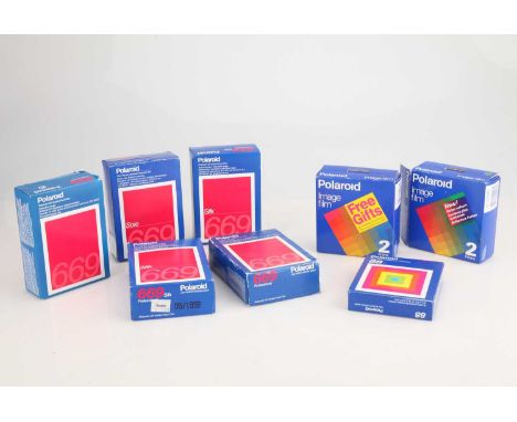including 3 boxes of Polaroid Polacolor ER Instant Film Pack Silk 669, 2 boxes of Polaroid Polacolor ER Instant Film Pack Std