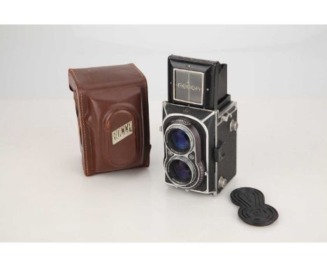 with Rodenstock-Trinar f/2.9 80mm lens, body, G, shutter requires attention, lens, F-G, some light fungus, in maker's case