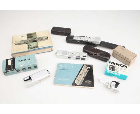 including Minox B and Minox C, together with flash unit, right angle finder and literature (a lot)