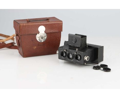 black, serial no. 1245, with Heidoscop-Anastigmat f/4.5 55mm lenses, body, VG, shutter working, lenses, VG, some light intern