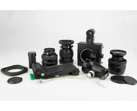 complete with Mamiya f/5.6 75mm, f/4.7 127mm and f/5.6 150mm lens, lenses overall, G-VG, shutters working, light fungus to tw