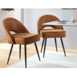 Oakley Set of 2 Cognac Colour Vegan Leather Upholstered Dining Chairs with Piping. - R19.4. RRP £