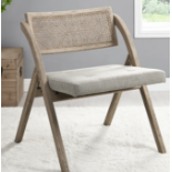 Bordon Natural Cane Rattan Folding Chair with Grey Upholstered Seat. - R8.8. RRP £179.99. Made