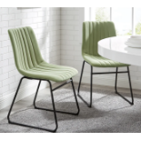 Sutton Set of 2 Sage Green Velvet Fabric Fluted Dining Chairs with Metal Frame. - R8.8. RRP £219.99.