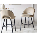 Oakley Set of 2 Champagne Velvet Upholstered Counter Stools with Contrast Piping. - R8.9. RRP £219.
