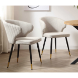 Langham Set of 2 Oatmeal Woven Fabric Carver Dining Chairs with Fluted Back.- R8.8. RRP £299.99.