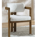Stanford Curved Oak Frame Upholstered Chair, White Boucle Light Walnut Frame. - R8.10. RRP £249.