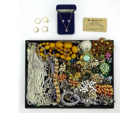 Collection of vintage and later marcasite, diamante and costume jewellery   Condition Report   Click here for further images,