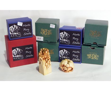 Martin Perry studio ceramic Oriental Okimono figures together with Harmony Kingdom ceramic figures, all boxed (8) 