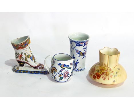 Royal Worcester porcelain blush small vase with panel neck, flared body, on circular foot, floral painted and three pieces Gi