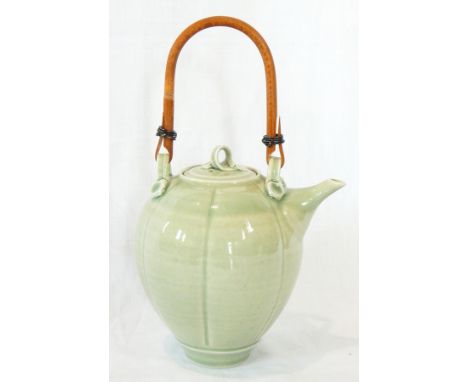 Bridget Drakeford celadon pottery teapot and lid 