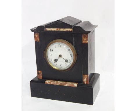 Black slate and enamel mantel clock, the enamel dial marked "Emanuel, Southampton", eight-day gong striking movement, 30cm hi