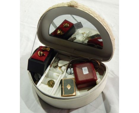 Various items of jewellery including silver brooch, gold coloured metal cufflinks, lady's wristwatch together with a brass an