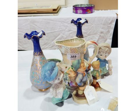 Two Goebel figures, Masons Ironstone jug, pair of Royal Doulton Slaters patent flared rim vases, etc. 