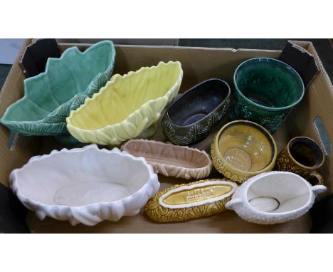 Ten items of Sylvac pottery, 3723 and 2456 leaf shaped planters, 4612 and 4641 jardinieres and others