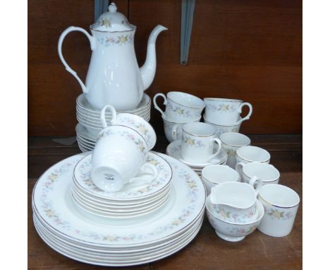 A Staffordshire Mayfair coffee service, tea cups and saucers, side plates, fruit bowls and dinner plates, forty-five pieces i