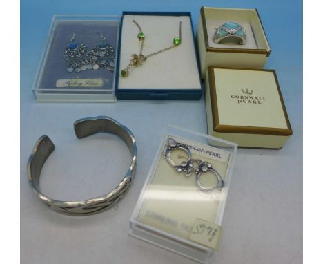 Jewellery including silver and a pewter bangle