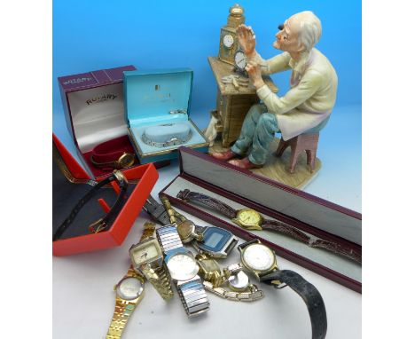 Rotary, Sekonda and other lady's and gentleman's wristwatches and a Capodimonte style figure of a watchmaker