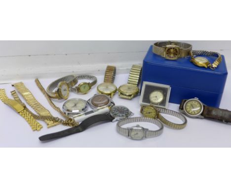A collection of wristwatches including Avia, Chancellor and Timex with black dial
