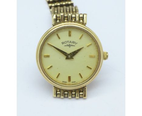 A lady's 9ct gold Rotary wristwatch on an integrated 9ct gold bracelet, total weight 21.6g