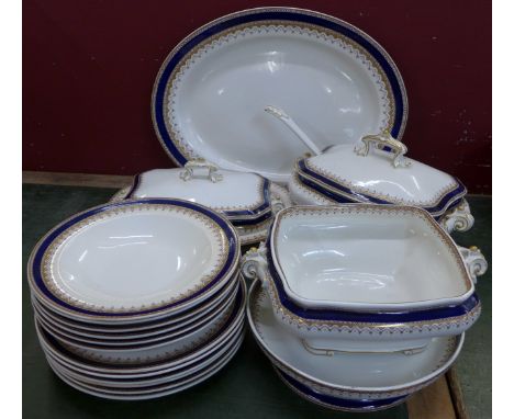 Royal Worcester vitreous dinnerwares, comprising an oval meat dish, six plates, six soup bowls, four vegetable dishes, ladle 