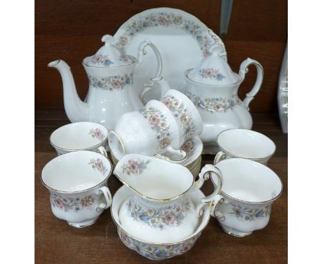 A Paragon Meadowvale tea and coffee service, six cups, six saucers, sugar, cream, cake plate, tea and coffee pot