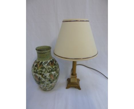 Onyx and brass table lamp and Denby vase approx 11" high