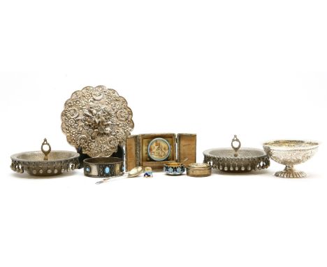 A Norwegian silver and enamel spoon, by Oysten Balle, Stavanger, Norway, together with a Russian silver gilt and enamel salt,