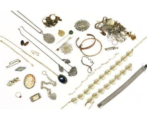 A collection of jewellery, to include a Victorian sterling silver aesthetic movement locket, with engraved decoration suspend