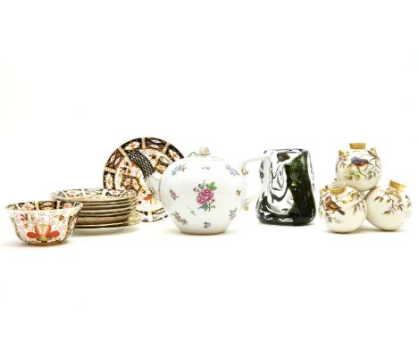 A collection of glass and ceramics, to include a late 19th century Worcester posy vase with painted bird decoration, a Herend