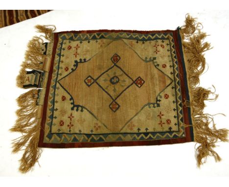 A tapestry standard panel, with a lozenge panel, with a dogtooth border, initial 'A' to a scroll and 'XCX', 60 x 70cm, and a 
