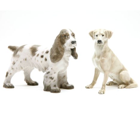 A Bing and Grondahl spaniel, 16cm high, and a Rosenthal labrador, 15.5cm