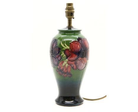 A Moorcroft Anemone table lamp, with a shade, 47cm high overall