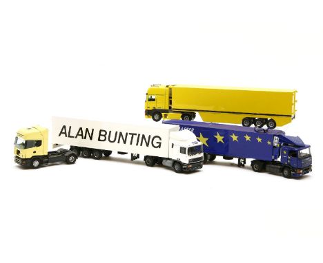 A Tekno die cast model of a DAF 95 space cab and trailer, together with a Tekno model of a DAF 95 cab and trailer in Euromast