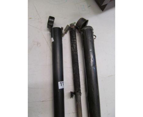 Two vintage snooker cues in cases and a vintage golf club