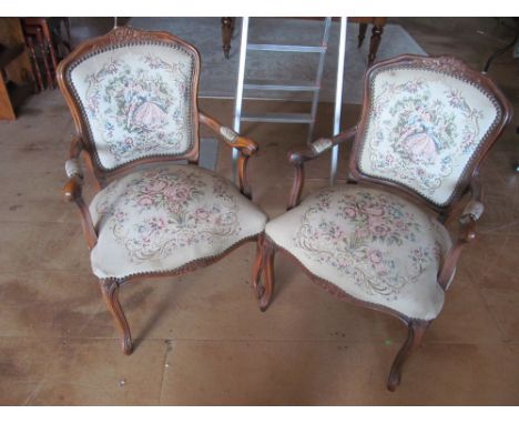 A pair of tapestry covered fauteuils