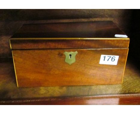 A 19th Century mahogany and satinwood strung tea caddy (replacement lids)