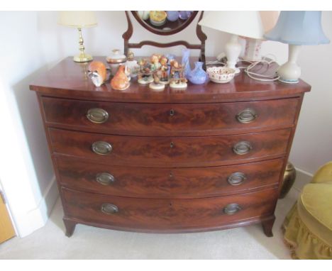 A 19th Century mahogany bow chest of four drawers bracket feetSTAMPED GILLOWS LANCASTER o top draer which looks like was secr