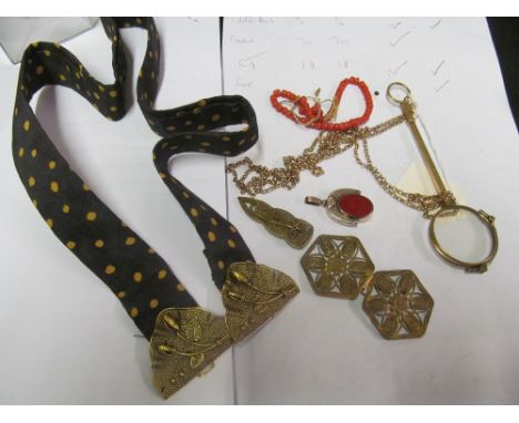 A lorgnette and guard chain, seal and other items