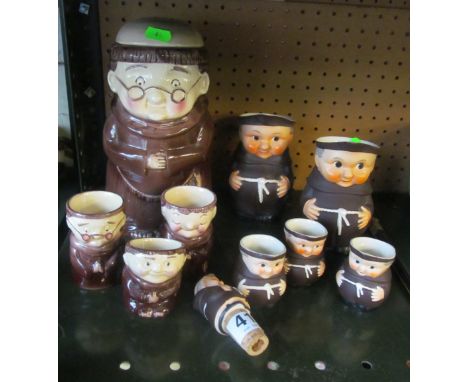 Five Goebel Monk mugs (one hairline crack), bottle stopper, four Weiss monks and two multi eggcup holders (slightly chipped)