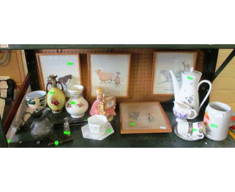 Various china, geometry set and a corkscrew