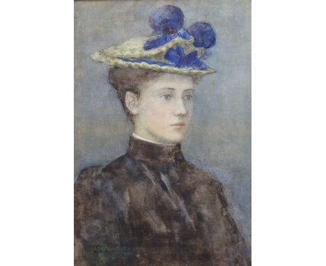AGNES AITKEN (SCOTTISH FL. 1894-1896) PORTRAIT OF A LADY IN A HAT Watercolour, signed, 55 x 38cm (21 1/2 x 15") Condition Rep