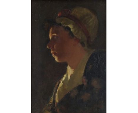 BRITISH SCHOOL (19TH CENTURY) PORTRAIT OF A WOMAN IN PROFILE Oil on panel, indistinctly signed, 25.5 x 17cm (10 x 6 5/8") Con