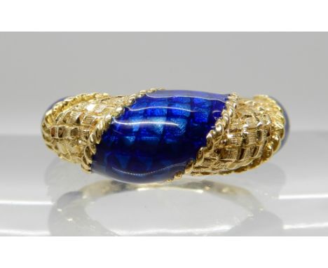 AN 18CT GOLD AND BLUE ENAMEL RING finger size K1/2, weight 4.7gms Condition Report: Very light general wear if any, no damage