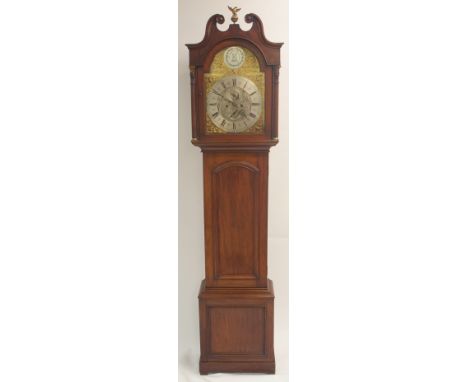 A MAHOGANY LONGCASE CLOCK the brass and silvered dial inscribed to James Easton, Glasgow with wreath, hour glass and sickle m