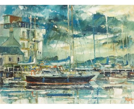 •JAMES WATT RSW, RGI (SCOTTISH 1931) CRINAN BASIN Oil on canvas, signed, 46 x 61cm (18 x 24") Barclay Lennie Fine Art Limited