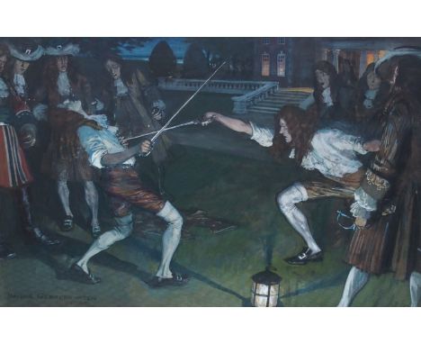 MAURICE GREIFFENHAGEN RA (BRITISH 1862-1931) THE DUEL Gouache, signed and dated 1902, 40.5 x 60cm (16 x 23 1/2") The Fine Art