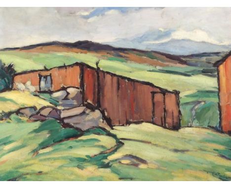 •ERNEST ARCHIBALD TAYLOR (SCOTTISH 1874-1951) HILL FARM, ARRAN Oil on board, signed, 42.5 x 56cm (16 3/4 x 22") T. &amp; R. A